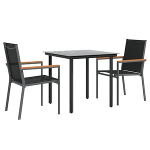 vidaXL 3-Piece Garden Dining Set Black Textilene and Steel