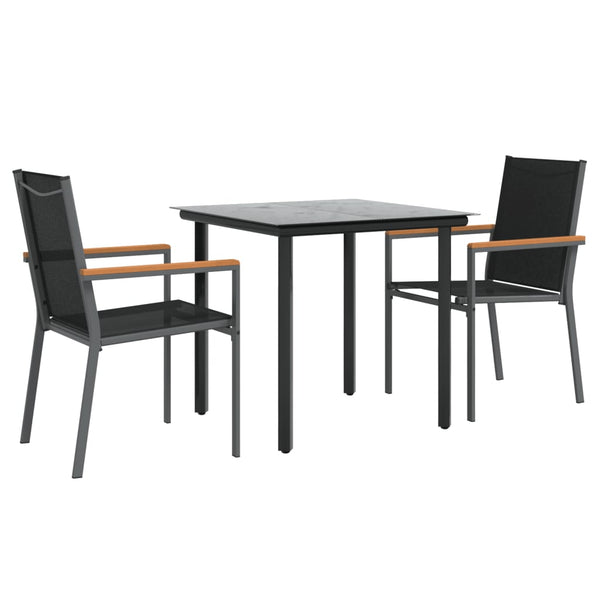 vidaXL 3-Piece Garden Dining Set Black Textilene and Steel