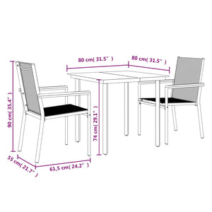 vidaXL 3-Piece Garden Dining Set Black Textilene and Steel