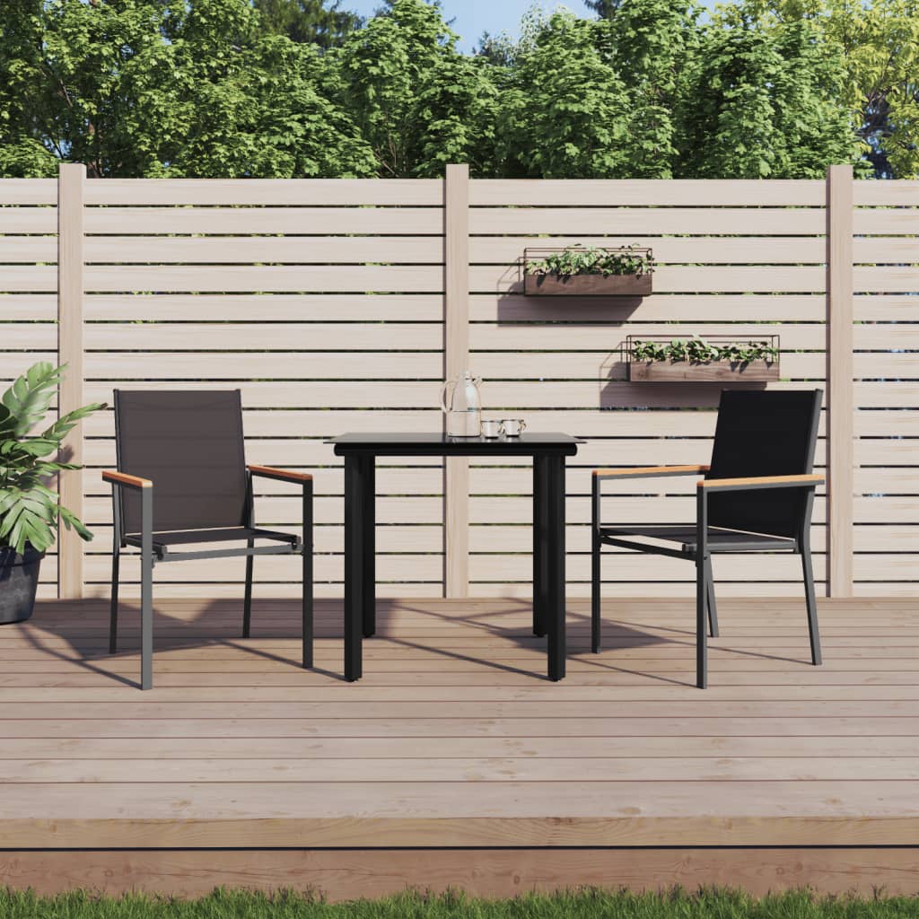 vidaXL 3-Piece Garden Dining Set Black Textilene and Steel