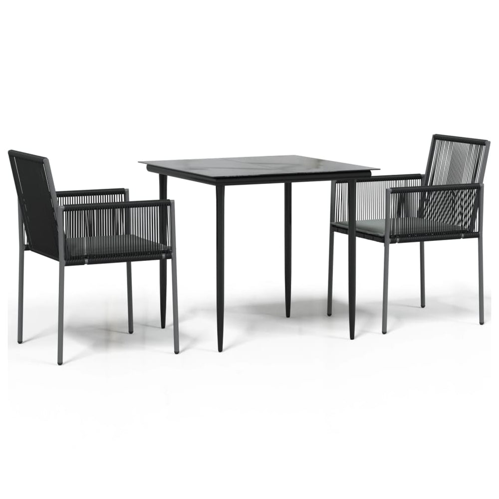vidaXL 3-Piece Garden Dining Set with Cushions Black Poly Rattan & Steel