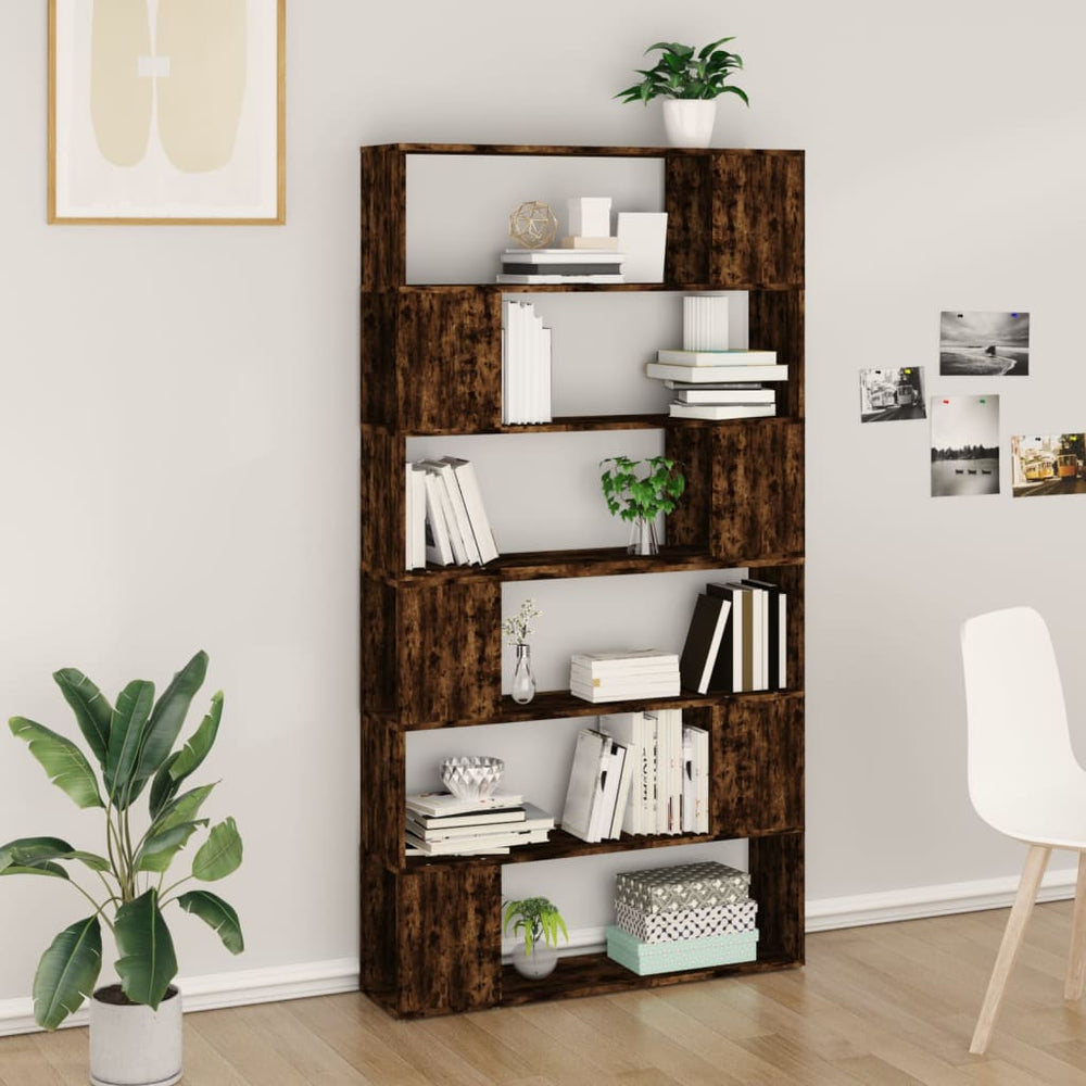 vidaXL Bookshelf/Room Divider Smoked Oak 100x24x188 cm