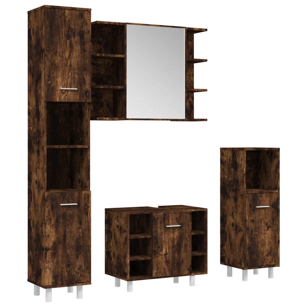 vidaXL 4-Piece Bathroom Furniture Set Smoked Oak Engineered Wood