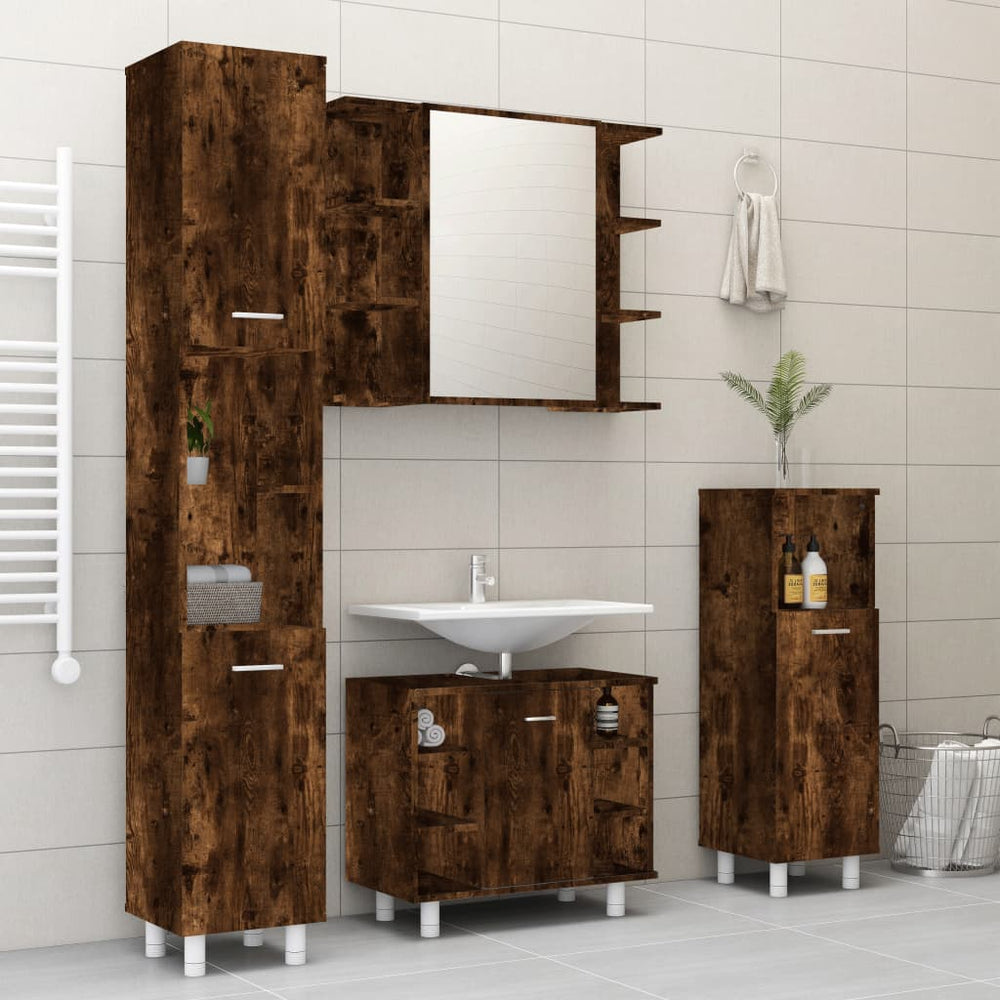 vidaXL 4-Piece Bathroom Furniture Set Smoked Oak Engineered Wood