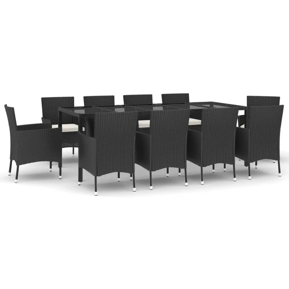vidaXL 11-Piece Garden Dining Set with Cushions Black Poly Rattan