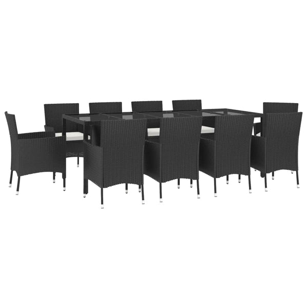 vidaXL 11-Piece Garden Dining Set with Cushions Black Poly Rattan