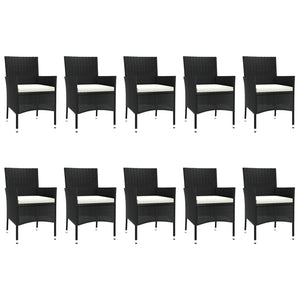 vidaXL 11-Piece Garden Dining Set with Cushions Black Poly Rattan