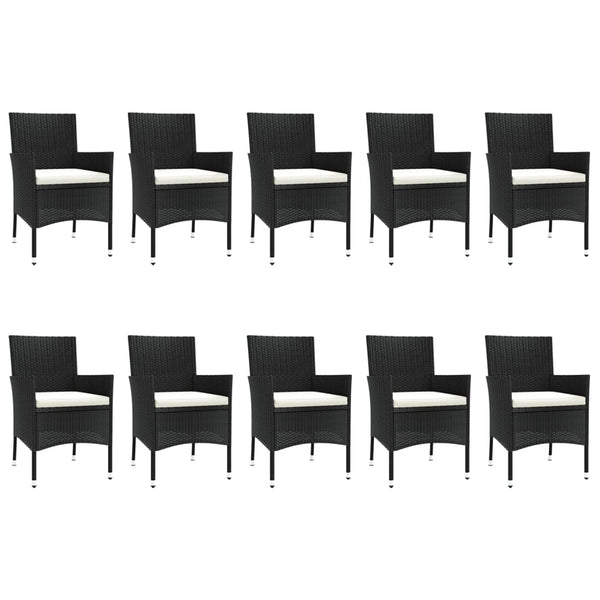 vidaXL 11-Piece Garden Dining Set with Cushions Black Poly Rattan