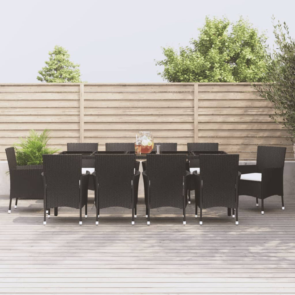 vidaXL 11-Piece Garden Dining Set with Cushions Black Poly Rattan