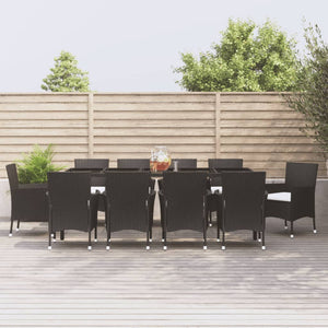 vidaXL 11-Piece Garden Dining Set with Cushions Black Poly Rattan
