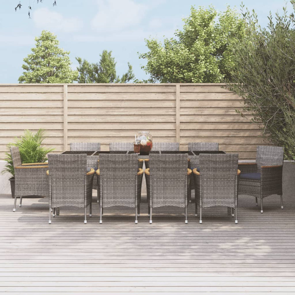vidaXL 11-Piece Garden Dining Set with Cushions Grey Poly Rattan