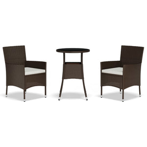 vidaXL 3-Piece Garden Bistro Set with Cushions Brown Poly Rattan