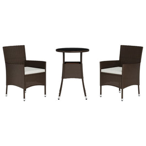 vidaXL 3-Piece Garden Bistro Set with Cushions Brown Poly Rattan