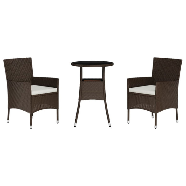 vidaXL 3-Piece Garden Bistro Set with Cushions Brown Poly Rattan