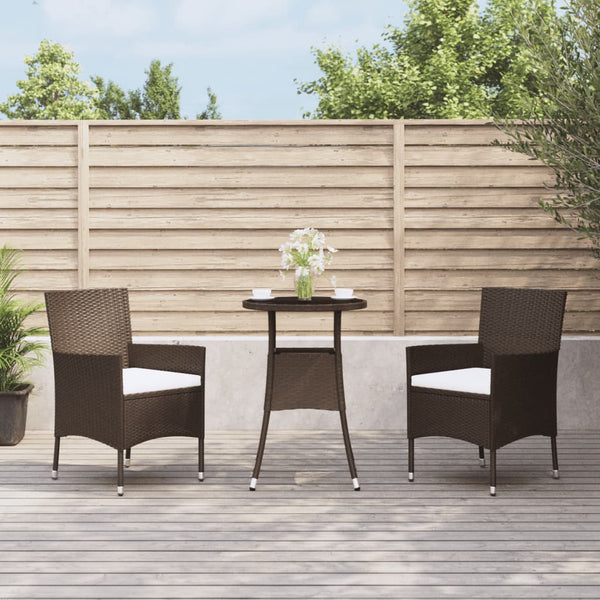 vidaXL 3-Piece Garden Bistro Set with Cushions Brown Poly Rattan