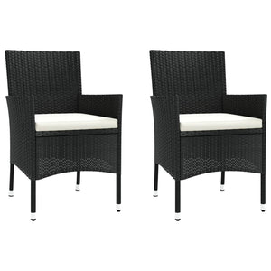 vidaXL 3-Piece Garden Bistro Set with Cushions Black Poly Rattan
