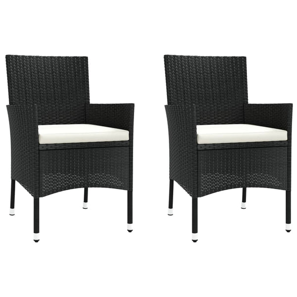 vidaXL 3-Piece Garden Bistro Set with Cushions Black Poly Rattan