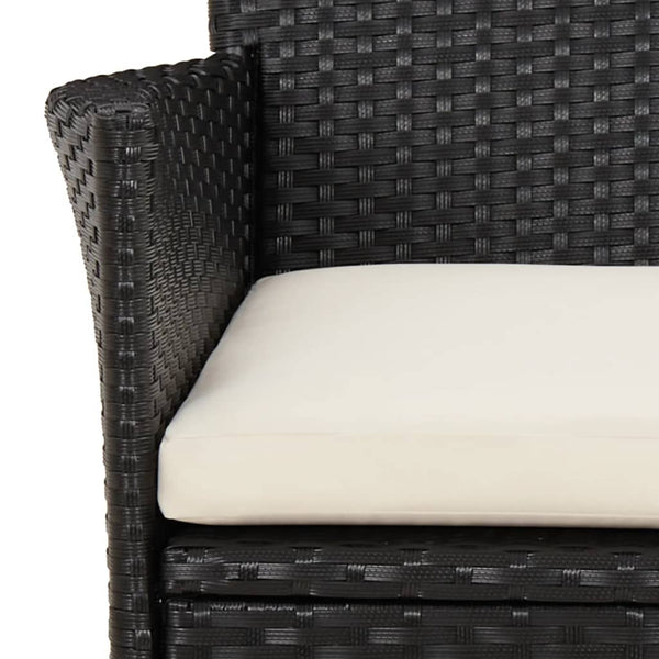 vidaXL 3-Piece Garden Bistro Set with Cushions Black Poly Rattan