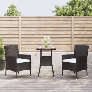 vidaXL 3-Piece Garden Bistro Set with Cushions Black Poly Rattan