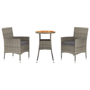 vidaXL 3-Piece Garden Bistro Set with Cushions Grey Poly Rattan
