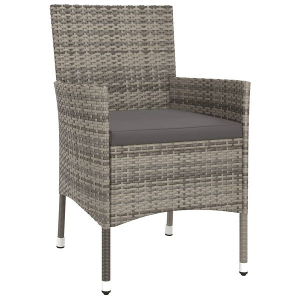 vidaXL 3-Piece Garden Bistro Set with Cushions Grey Poly Rattan