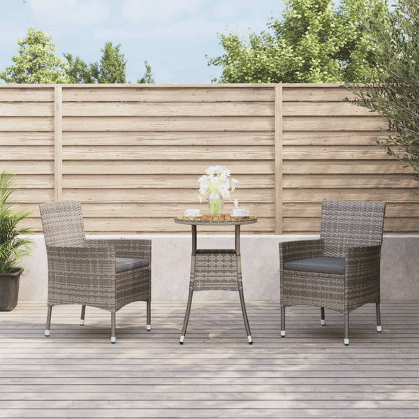 vidaXL 3-Piece Garden Bistro Set with Cushions Grey Poly Rattan