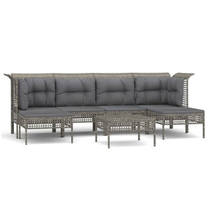 vidaXL 7-Piece Garden Lounge Set with Cushions Grey Poly Rattan