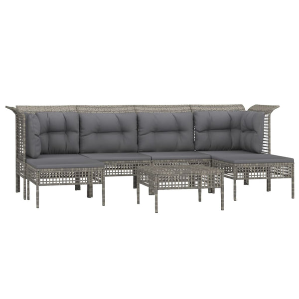 vidaXL 7-Piece Garden Lounge Set with Cushions Grey Poly Rattan
