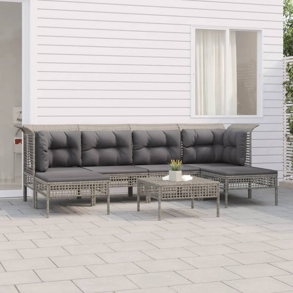 vidaXL 7-Piece Garden Lounge Set with Cushions Grey Poly Rattan