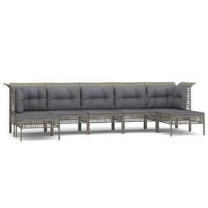 vidaXL 7-Piece Garden Lounge Set with Cushions Grey Poly Rattan
