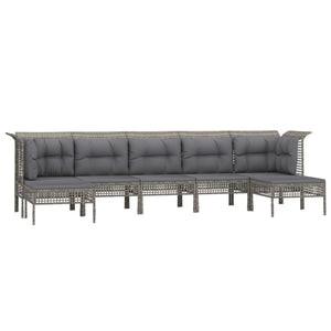 vidaXL 7-Piece Garden Lounge Set with Cushions Grey Poly Rattan