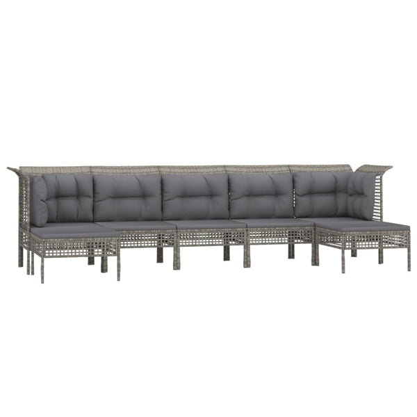 vidaXL 7-Piece Garden Lounge Set with Cushions Grey Poly Rattan