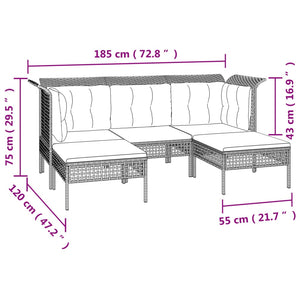 vidaXL 7-Piece Garden Lounge Set with Cushions Grey Poly Rattan