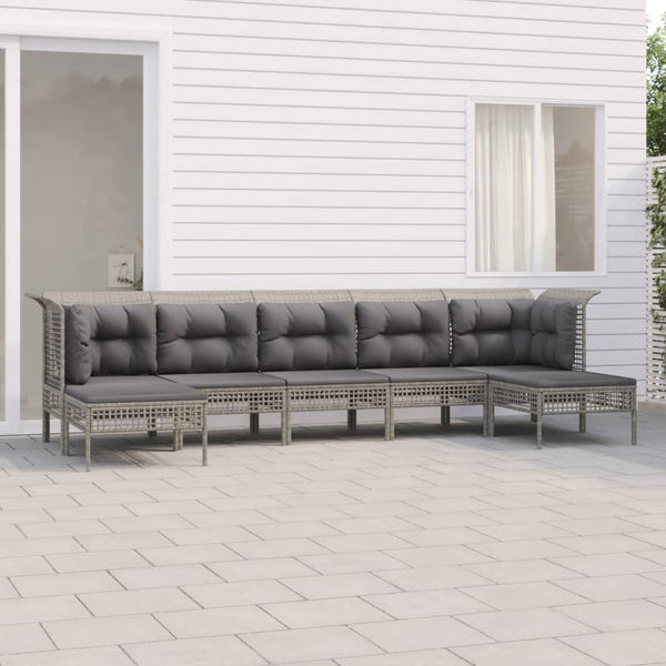 vidaXL 7-Piece Garden Lounge Set with Cushions Grey Poly Rattan