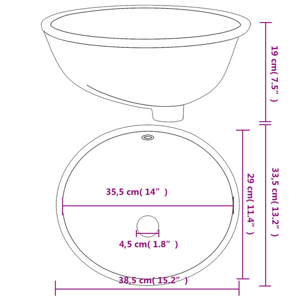 vidaXL Wash Basin White 38.5x33.5x19 cm Oval Ceramic
