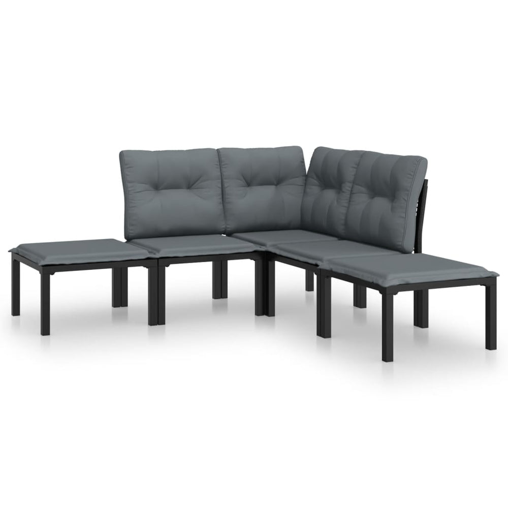 vidaXL 5-piece Garden Lounge Set Black and Grey Poly Rattan