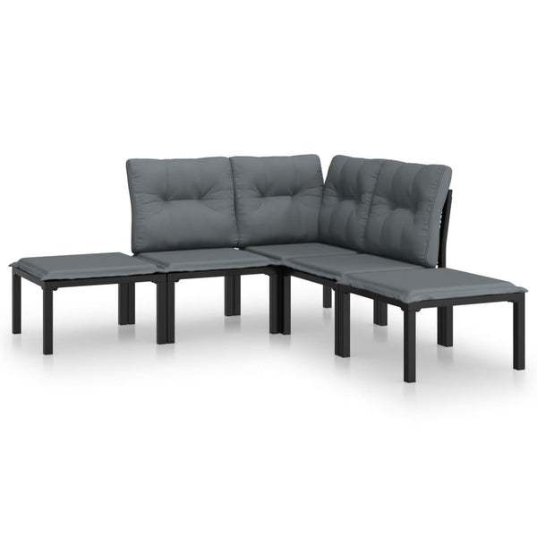 vidaXL 5-piece Garden Lounge Set Black and Grey Poly Rattan