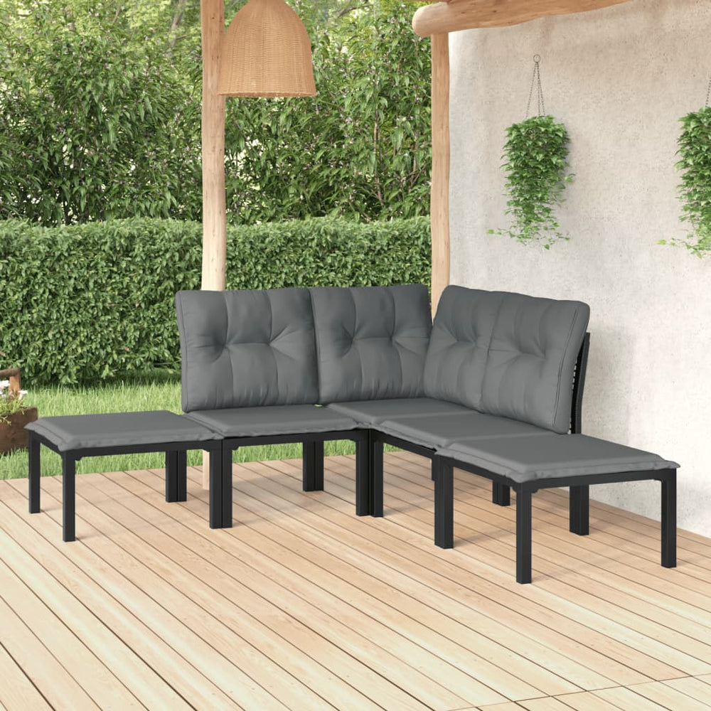 vidaXL 5-piece Garden Lounge Set Black and Grey Poly Rattan