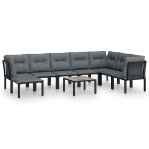 vidaXL 9-piece Garden Lounge Set Black and Grey Poly Rattan