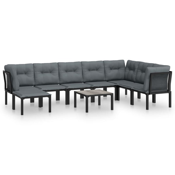 vidaXL 9-piece Garden Lounge Set Black and Grey Poly Rattan