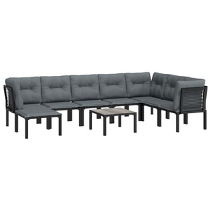 vidaXL 9-piece Garden Lounge Set Black and Grey Poly Rattan