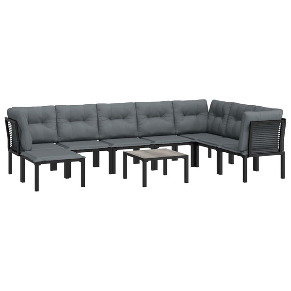 vidaXL 9-piece Garden Lounge Set Black and Grey Poly Rattan