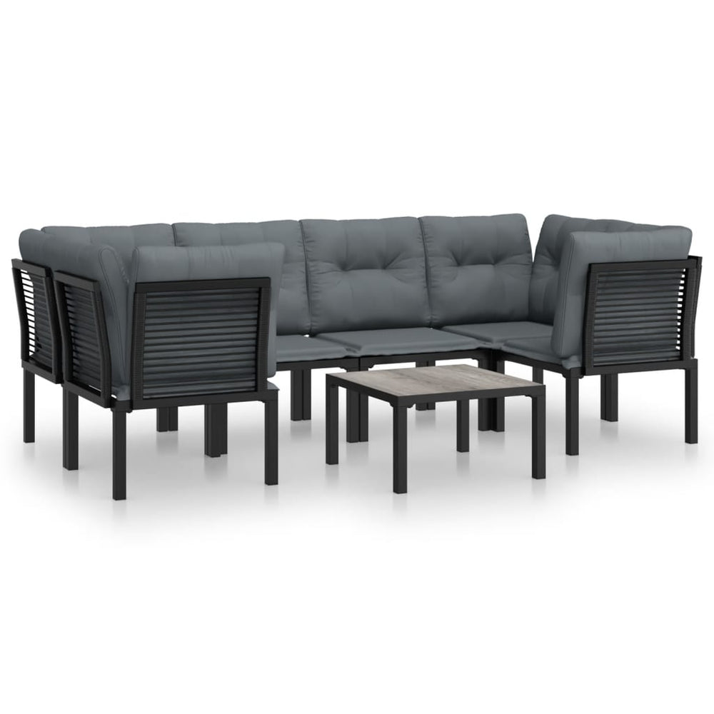 vidaXL 7-Piece Garden Lounge Set Black and Grey Poly Rattan