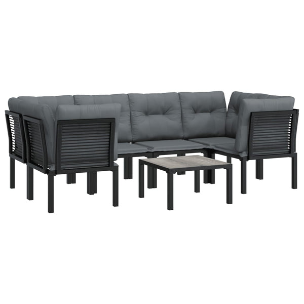 vidaXL 7-Piece Garden Lounge Set Black and Grey Poly Rattan