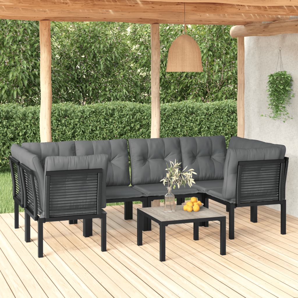 vidaXL 7-Piece Garden Lounge Set Black and Grey Poly Rattan