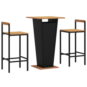 vidaXL 3-Piece Garden Bar Set Black Poly Rattan & Solid Acacia Wood