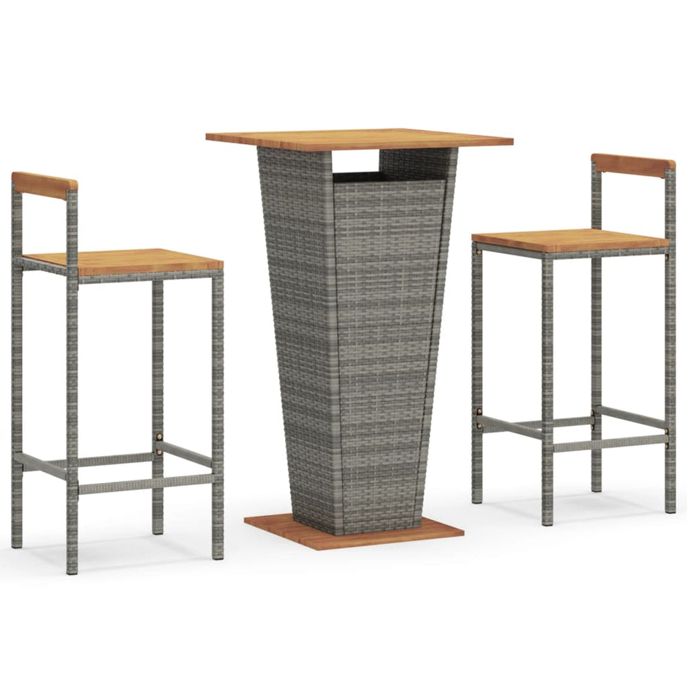vidaXL 3-piece Garden Bar Set Grey Poly Rattan & Solid Acacia Wood