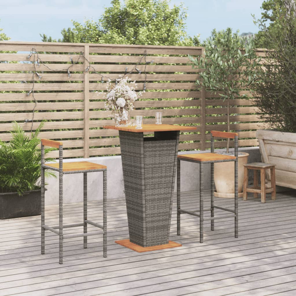 vidaXL 3-piece Garden Bar Set Grey Poly Rattan & Solid Acacia Wood