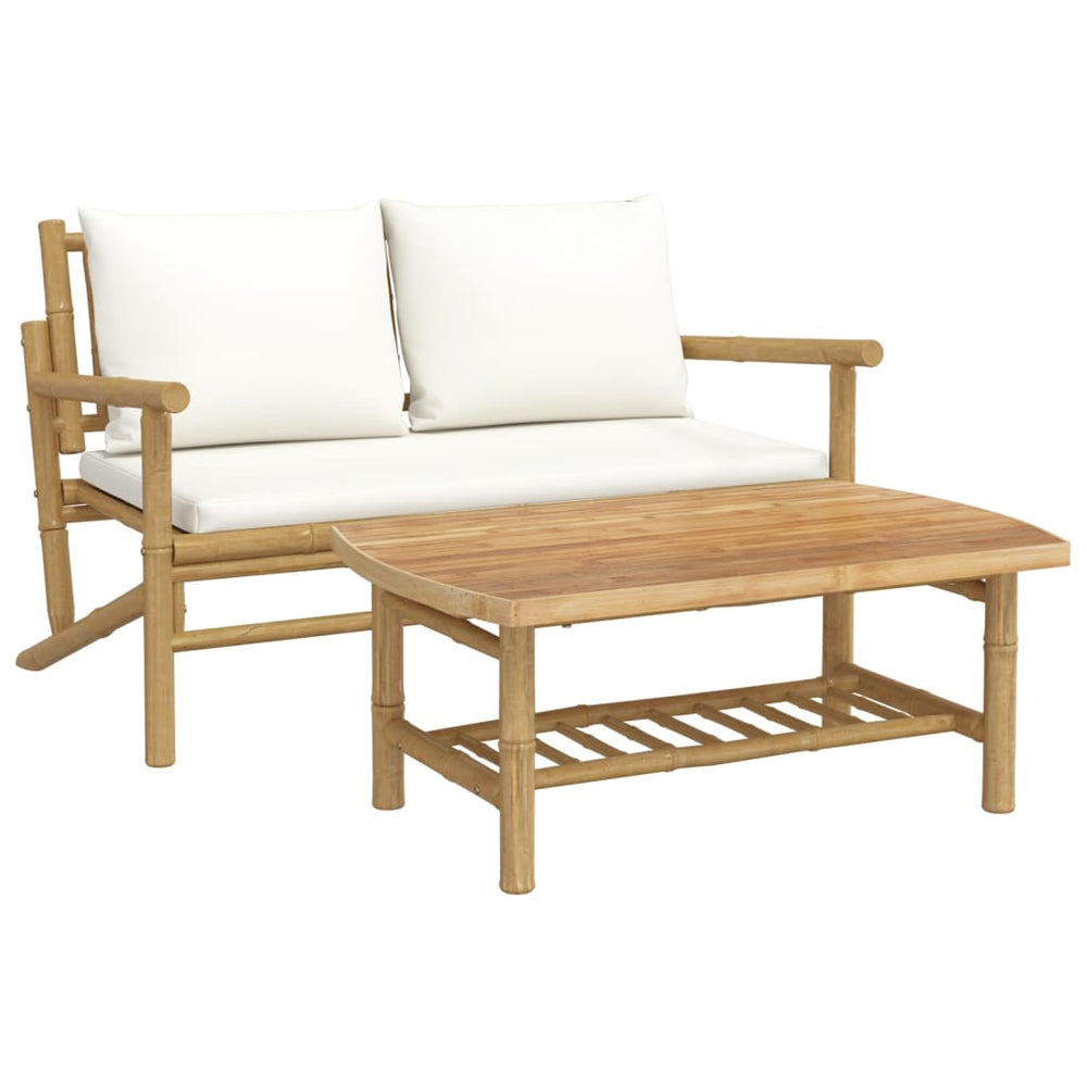 vidaXL 2-piece Garden Lounge Set with Cream White Cushions Bamboo