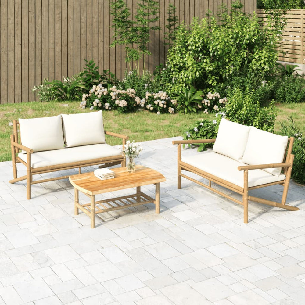vidaXL 2-piece Garden Lounge Set with Cream White Cushions Bamboo
